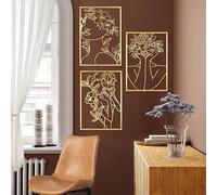 Yuaaoh Decoración Pared Metal Dorado 3 Piezas Escultura Pared Metal Minimalista Decoración Pared Mujer Esculturas Decoracion Moderna Pared para Sala de Estar Dormitorio Oficina (40 * 28CM)