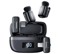 Yuaceuco Mini micrófono Lavalier inalámbrico para iPhone, iPad, Android, reducción de ruido y silencio, funda de carga de 33 horas, cambiador de voz AI, rango de 131 pies, mini micrófono de solapa