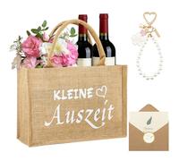 Yuaerbuo Bolsa de yute pequeña para el tiempo libre, bolsa de regalo con colgante de bolsillo, tarjetas de felicitación, sobres, bolsa de yute con texto en alemán "Kleine Auszeit Korb Geschenk Frauen