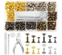 Yuaerbuo Juego de 480 remaches de piel y metal con herramientas | 12 mm 8 mm 6 mm Remaches de tornillo para cuero de doble cabeza remaches con pinza perforadora 4 colores remaches para cuero