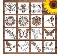 Yuanchu 15 plantillas de naturaleza para pintar, plantillas reutilizables de girasol, abeja, pájaros, mariposas, libélulas, plantillas de manualidades para dibujar en pared de madera, lienzo, pizarra