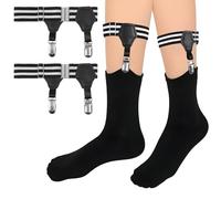 Yuanchu 2 ligas de calcetín para hombre, tirantes a rayas con 2 clips, correa antideslizante ajustable para calcetines, Negro, Blanco, Medium