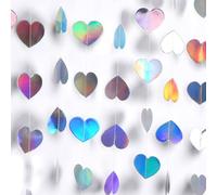 Yuanchu Guirnalda de corazón iridiscente, guirnaldas holográficas de corazón de amor de 52 pies, decoraciones colgantes iridiscentes para fiestas de discoteca para cumpleaños, compromiso, despedida de