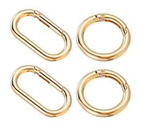 Yuanchu Juego de 4 llaveros dorados, mosquetón ovalado y mosquetón redondo de 35 mm, juego de mosquetón de metal con hebilla de resorte, accesorios para monederos, llaveros, manualidades, manualidades