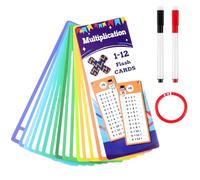 Yuanchu Juego de tarjetas de aprendizaje 1x1, tabla de multiplicar con 14 hojas de ejercicios, 2 lápices y anillos fáciles de limpiar, portátil, 1 x 1 juego de aprendizaje para matemáticas, juego