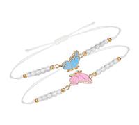 Yuanchu Pulseras de la amistad para 2 mejores amigas, pulsera ajustable de mariposa a juego hecha a mano, 10cm/4in, Metal, No es una piedra preciosa