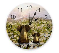 yuandd Elefante Mirando Margarita Campo de Flores Reloj de Pared Adorno artístico Restaurante Cafetería Tienda Círculo Relojes de Pared Diseño Moderno Decoración del hogar
