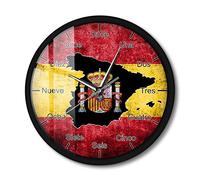 yuandd Reloj de Pared con Marco de Metal con Bandera de país de España, Reloj de luz Nocturna LED con Mapa español para Sala de Estar, Reloj de Pared con Sentido de Sonido, Arte de España