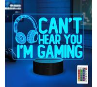 YuanDian Can't Hear You I'm Gaming - Luz nocturna para videojuegos gráficos, regalo para jugadores, lámpara de ilusión 3D, 16 colores que cambian remoto para hombres, jugadores, adolescentes y niños