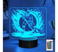 YuanDian Luz nocturna de jugador de hockey, lámpara LED 3D de ilusión, 16 colores alimentada por USB y control táctil alimentado por batería con control remoto, regalos de hockey sobre hielo para
