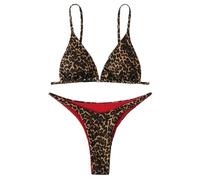 YuanDiann Bikini de leopardo para mujer, 2 piezas, corte alto, sexy, correas de playa, triángulo, traje de baño acolchado, espalda descubierta, traje de baño de moda de verano Leo de dos piezas, rojo,