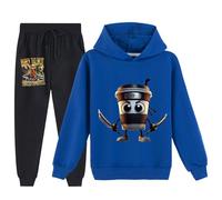 YuanDiann Conjunto de chándal Cappuccino Assassino para niños, sudadera con capucha + pantalón de chándal, 2 piezas, estampado Italian Brainrot, para niños y niñas, azul oscuro, 110