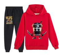 YuanDiann Conjunto de chándal Cappuccino Assassino para niños, sudadera con capucha + pantalón de chándal, set de 2 piezas, estampado Italian Brainrot, para niños y niñas, rojo, 150