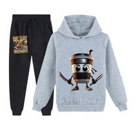 YuanDiann Conjunto de chándal Cappuccino Assassino para niños, sudadera con capucha + pantalón de chándal, 2 piezas, estampado Italian Brainrot, para niños y niñas, gris, 150