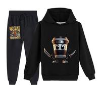 YuanDiann Conjunto de Chándal Cappuccino Assassino para Niños, Sudadera con Capucha + Pantalón Deportivo 2 Piezas, Set con Estampado Italian Brainrot, para Niños y Niñas, Negro , 130