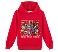 YuanDiann Niños Italian Brainrot Sudadera con Capucha Tung Tung Sahur Tralarero Tralala Impresión con Capucha para Niños y Niñas Hoodies Regalo, rojo, 170