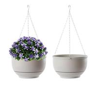 YuanDiann Pack de 2 macetas colgantes con bandeja extraíble, cesta de plástico autoabsorbente, plantas colgantes para exteriores e interiores, decoración de jardín, gris y blanco, 30 cm