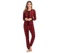YuanDiann Pijamas de Navidad para Mujer con Estampado de Cuadros Ropa de Dormir Suave y Cómoda Pijamas de Franela sin Capucha Una Pieza Onesie Rojo M