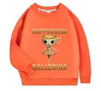 YuanDiann Sudadera con capucha bailarina para niños, 100% algodón, color rojo cerebro italiano, estampado divertido, cuello redondo, camiseta de regalo para niños y niñas, naranja, 110