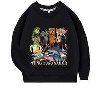 YuanDiann Sudadera Italian Brainrot para Niños Sin Capucha con Estampado de Tung Tung Tung Sahur 100% Algodón Top Deportivo Casual para Niños y Niñas, Negro , 150