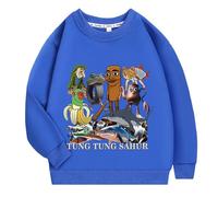 YuanDiann Sudadera Italian Brainrot para Niños Sin Capucha con Estampado Tung Tung Tung Sahur 100% Algodón Top Deportivo Casual para Niños y Niñas, azul cobalto, 120