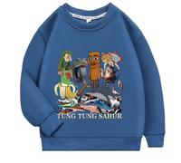 YuanDiann Sudadera Italian Brainrot para Niños Sin Capucha con Estampado Tung Tung Tung Sahur 100% Algodón Top Deportivo Casual para Niños y Niñas, azul marino, 120
