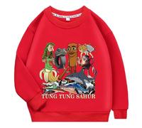 YuanDiann Sudadera Italian Brainrot para Niños Sin Capucha con Estampado Tung Tung Tung Sahur 100% Algodón Top Deportivo Casual para Niños y Niñas, rojo, 150