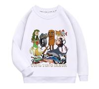 YuanDiann Sudadera Italian Brainrot para Niños Sin Capucha con Estampado Tung Tung Tung Sahur 100% Algodón Top Deportivo Casual para Niños y Niñas, Blanco, 150