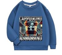 YuanDiann Sudadera para niños Cappuccino Assassino Sudadera Niños Niñas Italiano Rojo Cerebro Estampado 100% Algodón Cuello Redondo Deporte Casual Jersey Top, azul marino, 130