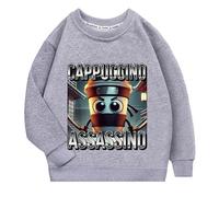 YuanDiann Sudadera para niños Cappuccino Assassino Sudadera Niños Niñas Italiano Rojo Cerebro Estampado 100% Algodón Cuello Redondo Deporte Casual Jersey Top, gris, 140