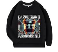 YuanDiann Sudadera para niños Cappuccino Assassino Sudadera Niños Niñas Italiano Rojo Cerebro Estampado 100% Algodón Cuello Redondo Deporte Casual Jersey Top, Negro , 130