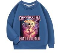 YuanDiann Sudadera para niños y niñas, bailarina, capuchina, sudadera para niños, otoño e invierno, 100% algodón, color rojo cerebro italiano, cuello redondo, sin capucha, top de regalo, azul marino