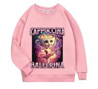 YuanDiann Sudadera para niños y niñas, bailarina, capuchina, sudadera para niños, otoño e invierno, 100% algodón, color rojo cerebro italiano, cuello redondo, sin capucha, top de regalo, Rosa., 110