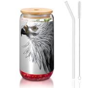 yuangjhop Sketching an eagle - Taza de bambú con tapa y pajita de 16 onzas. Sin BPA. Vaso reutilizable con tapa de bambú y popote de vidrio para bebidas frías o calientes.