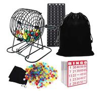 Yuanhe Juego de Bingo de Lujo, Incluye Jaula giratoria de Metal de 8 Pulgadas con Bolsa de Almacenamiento Grande, 1000 fichas Coloridas, 100 Tarjetas de Bingo, 75 Bolas de Colores y Tablero Maestro