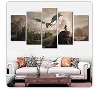 YUANJUN Pegatinas De Pared 5 Unidades Lienzo Pintura Lienzo Cuadro Pintura Habitación Decoración Impresión Cartel Arte De La Pared Dragón del Paisaje del Juego