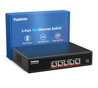 YuanLey 10G Conmutador Ethernet 5 Puertos RJ45, Admite Autonegociación de Velocidad 10G/5G/2,5G/1G/100M, Capacidad de Conmutación 100G, Conmutador No Gestionado Montable en Bastidor, Plug and Play