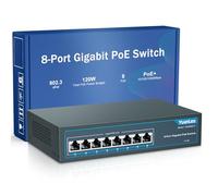 YuanLey 8 Port Gigabit PoE Switch, 8 PoE+ Port 1000Mbps, 120W 802.3af/at, Metal sin Ventilador Plug and Play no Administrado