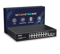 YuanLey Switch Ethernet 2,5G de 18 Puertos No Gestionado, 16 x Puertos 2,5G Base-T y 2 x Puertos 10G RJ45, Switch de Red Multi-Gigabit de Metal, Compatible con 100/1000/2500Mbps