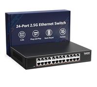 YuanLey Switch Ethernet 2.5G de 24 Puertos, Switch No Gestionado Multi-Gigabit con 24×2.5G RJ45, Capacidad de 120Gbps, Diseño Metálico sin Ventilador, Instalación en Escritorio/Rack para NAS, PC