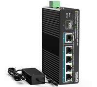 YuanLey Switch Industrial 6 Puertos con 4 Puertos PoE Gigabit, 1 Puerto Uplink 1000Mbps, 1 Puerto SFP, Switch PoE No Gestionado DIN-Rail con Fuente 66,25W, Compatible IEEE802.3af/at, VLAN & Loop