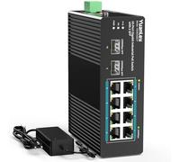 YuanLey Switch Industrial de 10 Puertos con 8 Puertos PoE Gigabit & 2 SFP, Switch PoE No Gestionado con Fuente de 120W, IEEE802.3af/at, VLAN & RSTP, DIN-Rail para Cámaras IP, Ap