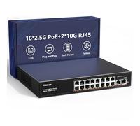 YuanLey Switch PoE 2,5G de 18 Puertos No Administrable, 16 x Puertos PoE 2,5GbE, 2 x 10G RJ45 Uplink, 250W, Switch Ethernet PoE Multi-Gigabit, IEEE 802.3af/at, Metal Sin Ventilador, para NAS