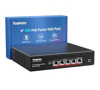 YuanLey Switch PoE no Gestionado de 5 Puertos 10G con 4 Puertos PoE, 4 x Puertos PoE 10G Base-T, 1 x Uplink 10G, IEEE802.3af/at, 65W, Compatible con 1G/2.5G/5G/10G, Switch de Red 10Gbe Montable Rack