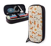 Yuanmeiju Do Yoga Be Happy Theme Orange Cats Cute Pen Estuche Leather 8 X 3.5 X 1.5 Inch Big Capacity Double Zippers Pencil Pouch Bag Pen Holder Box for School Office Girls Boys Adults