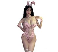 YUANMO Disfraz de conejo sexy de anime, juego de rol, lencería, mono suave y dulce de doncella de conejito
