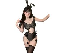 YUANMO Lencería sexy para mujer, diseño de conejito de anime, body transparente