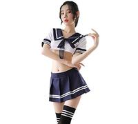 YUANMO Unibaby - Ropa interior para colegiala (cosplay, traje de marinero, corbata, minifalda con medias, azul marino, M