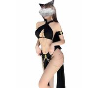 YUANMO Vestido de lencería para mujer, anime, cosplay, Halloween, gato, reina egipcia, traje de esclava (negro, talla única)