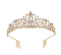 Yuannee Corona Princesa de Cristal y Dorada,Corona de Novia y Cumpleaños Tiara Elegante para Mujer y Niña Fiestas o Eventos Especiales Tiara de Dorada Diadema para Princesas o Novias